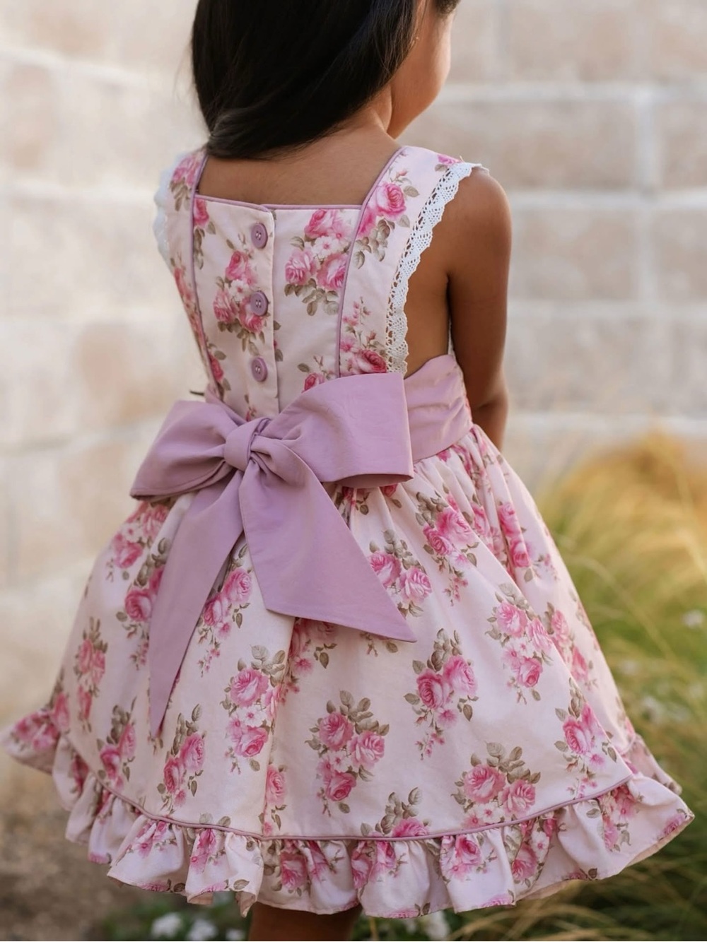 Dollcake Pink Floral Dress with Lilac Bow